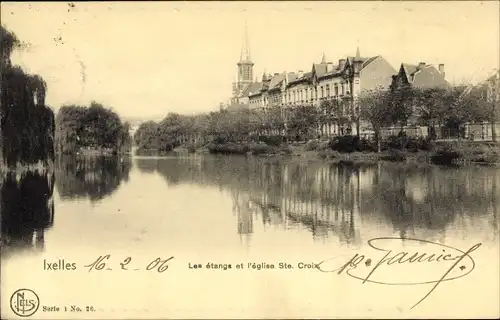 Ak Ixelles Ixelles Brüssel Brüssel Belgien, Die Teiche, Kirche Ste Croix