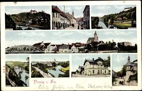 Ak Penig in Sachsen, Rochsburg, Wolkenberg, Bahnhof, Leipziger Straße, Amerika