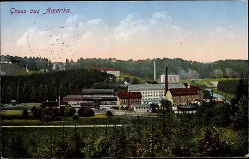 Ak Amerika Penig in Sachsen, Gesamtansicht, Fabrik