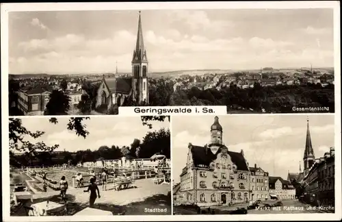 Ak Geringswalde Sachsen, Markt, Rathaus, Kirche, Stadtbad, Totalansicht