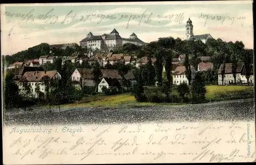 Ak Augustusburg im Erzgebirge, Totalansicht, Schloss, Kirche