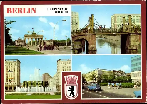 Ak Berlin Mitte, Brandenburger Tor, Jungfernbrücke, Strausberger Platz, Interhotel Unter den Linden