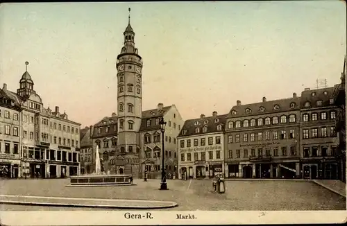 Ak Gera Thüringen, Markt, Rathaus, Geschäftshäuser