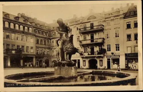 Ak Gera in Thüringen, Marktplatz, Simson Brunnen, Hof-Apotheke