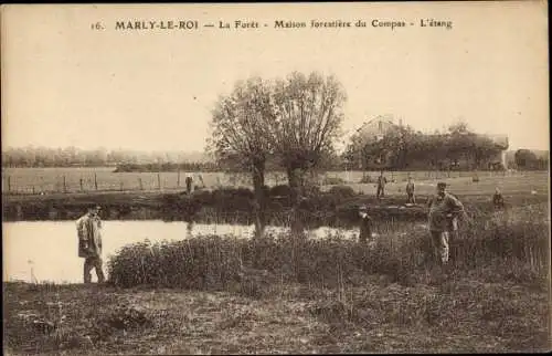 Ak Marly le Roi Yvelines, La Foret, Compas Waldhaus, Etang