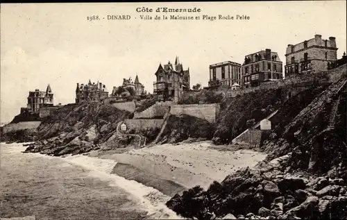 Ak Dinard Ille et Vilaine, Villa de la Malouine, Roche Pelee Beach