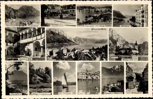 Ak Gmunden am Traunsee Oberösterreich, Panorama, Schloss Ort, Rathaus, Strandbad, Esplanade