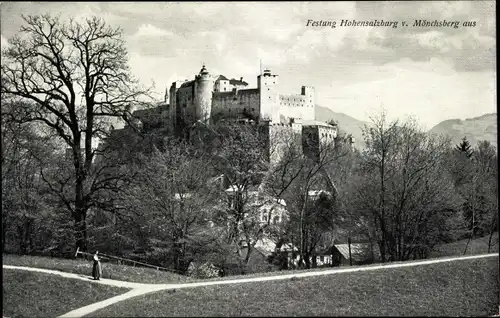 Ak Salzburg in Österreich, Festung Hohensalzburg vom Mönchsberg aus