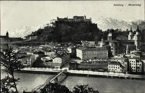 Ak Salzburg in Österreich, Mozartsteg, Festung Hohensalzburg