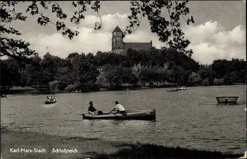 Ak Karl Marx Stadt Chemnitz in Sachsen, Schlossteich, Ruderboote