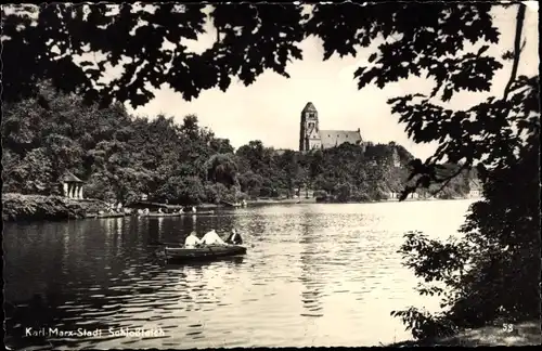 Ak Karl Marx Stadt Chemnitz in Sachsen, Schlossteich, Ruderboot