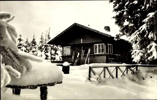 Ak Ilmenau in Thüringen, Waldgaststätte Bobhütte, Winter