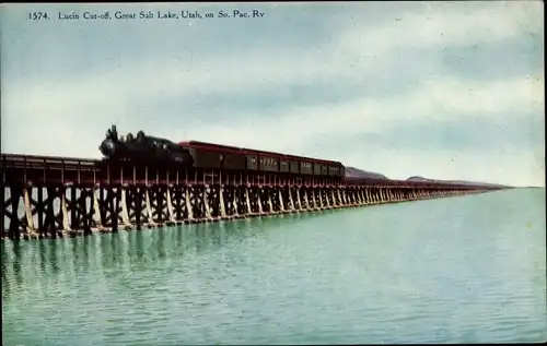 Ak Great Salt Lake Utah USA, Lucin Cut-off, on So.Pac.Rv