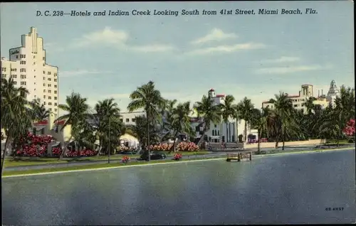 Ak Miami Beach Florida USA, Hotels and Indian Creek looking South from 41st Street