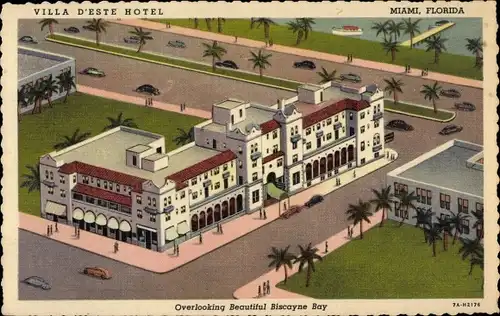 Ak Miami Beach Florida USA, Overlooking Beautiful Biscayne Bay, Villa d'este Hotel
