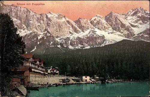 Ak Grainau in Oberbayern, Eibsee, Zugspitze