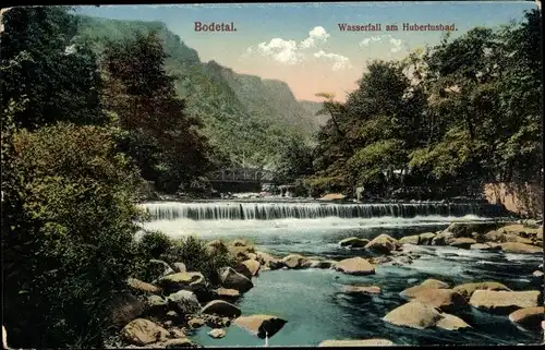 Ak Thale im Harz, Bodetal, Wasserfall am Hubertusbad