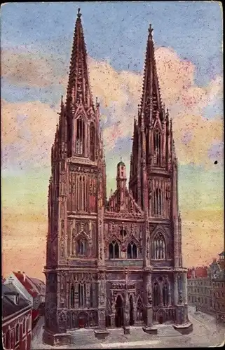 Ak Regensburg an der Donau Oberpfalz, Dom, Dämmerung