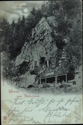 Mondschein Ak Rübeland Oberharz am Brocken, Eingang zur Hermannshöhle