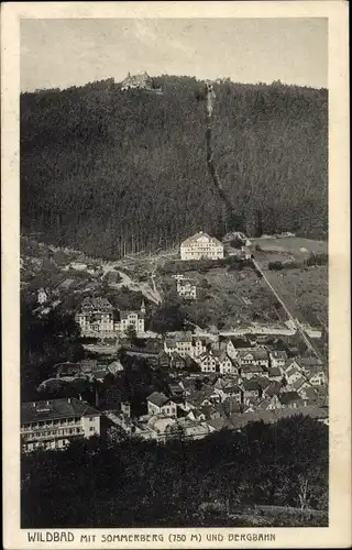 Ak Bad Wildbad im Schwarzwald, Gesamtansicht, Sommerberg, Bergbahn