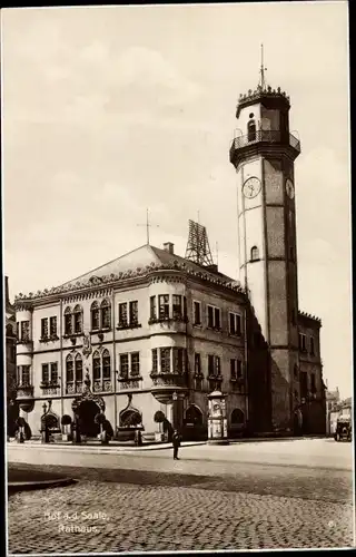 Ak Hof an der Saale Oberfranken Bayern, Rathaus, Turm