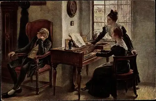Künstler Ak Zewy, Carl, Verklungene Lieder, Frau am Klavier