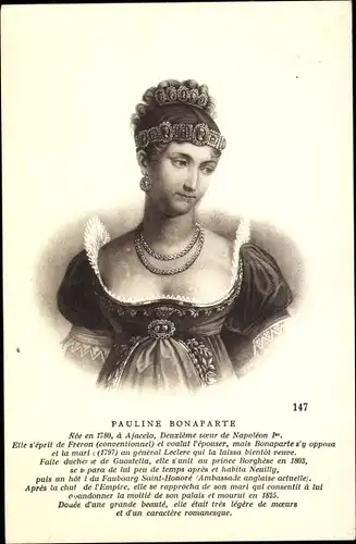 Ak Pauline Bonaparte, Portrait