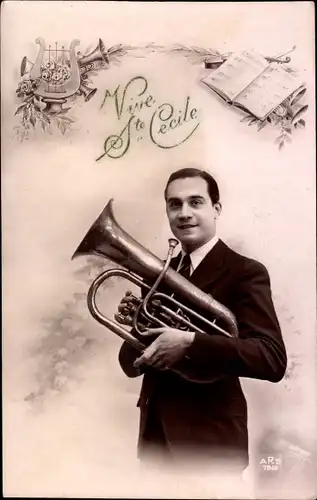 Ak Mann mit Tuba, Vive Sainte Cecile
