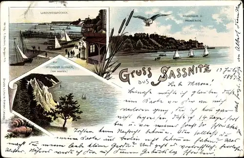 Litho Sassnitz auf der Insel Rügen, Landungsbrücken, Wissower Klinken, Damenbad