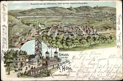 Litho Dresden Cossebaude, Albrechtshöhe, Aussichtsturm, Lössnitz-Panorama