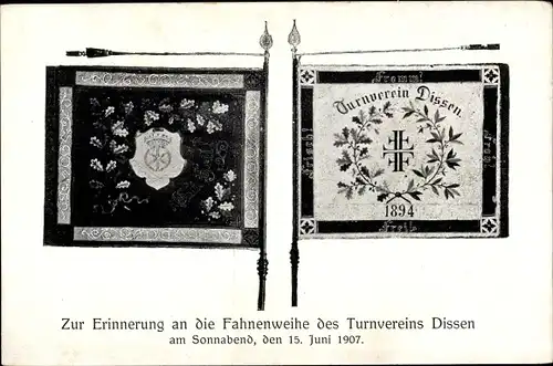 Fahnen Ak Dissen am Teutoburger Wald, Fahnen des Turnvereins, Weihe am 15.06.1907