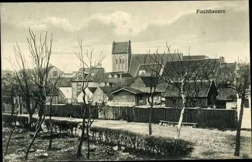 Ak Primorsk Fischhausen Ostpreußen, Teilansicht, Pfarrkirche