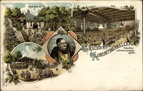 Litho München Bayern, Gasthaus Augustinerkeller, Innenansicht