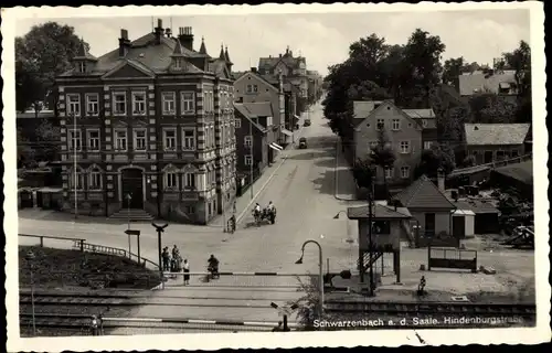 Ak Schwarzenbach an der Saale Oberfranken, Hindenburgstraße, Bahnübergang