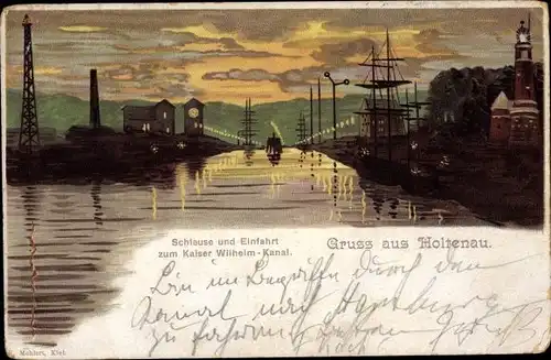 Litho Holtenau Kiel, Schleuse, Einfahrt Kaiser Wilhelm Kanal
