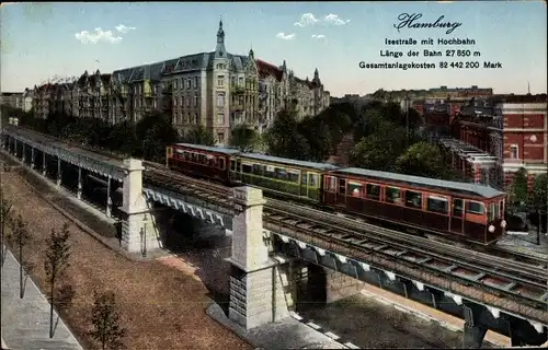 Ak Hamburg Eimsbüttel Harvestehude, Isestraße mit Hochbahn, Wohnhäuser