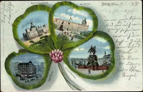 Kleeblatt Litho Berlin, Reichstagsgebäude, Königliches Schloss, Nationaldenkmal, Cafe Bauer