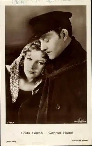 Ak Schauspieler Conrad Nagel, Schauspielerin Greta Garbo, Portrait