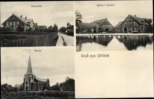 Ak Uthlede in Niedersachsen, Kirche, Wolters Gasthof, Ortsstraße