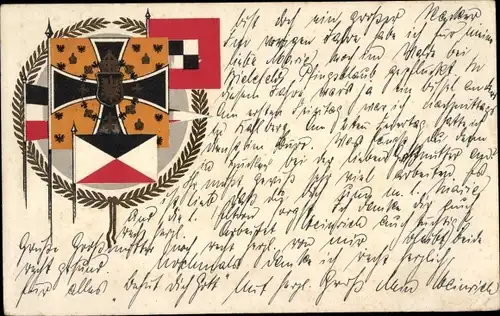 Ak Deutsches Kaiserreich, Flaggen, Lorbeerkranz, 1. WK