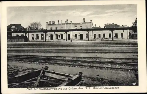 Ak Nesterow Stallupönen Ostpreußen, Bahnhof 1915, Kriegszerstörung I. WK