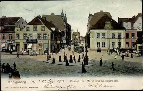 Ak Kaliningrad Königsberg Ostpreußen, Rossgärtner Markt und Königstraße