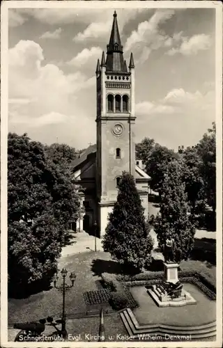 Ak Piła Schneidemühl Pommern, Evangelische Kirche, Kaiser Wilhelm Denkmal