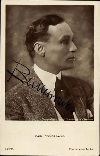 Ak Schauspieler Karl Beckersachs, Portrait, Profilansicht, Autogramm