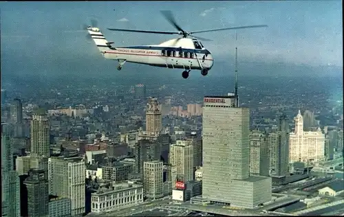Ak Chicago Illinois USA, Hubschrauber über der Stadt, Helicopter Airways
