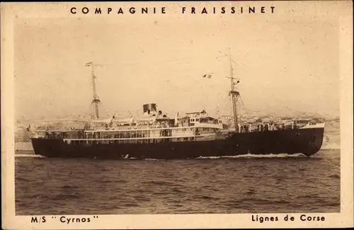 Ak Lignes de Corse, MS Cyrnos, Compagnie Fraissinet, Dampfer auf See