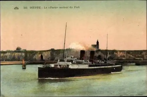 Ak Dieppe Seine Maritime, Fährschiff Paris verlässt den Hafen