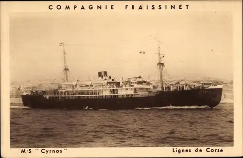 Ak Lignes de Corse, MS Cyrnos, Compagnie Fraissinet, Dampfer auf See