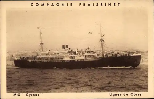 Ak Lignes de Corse, MS Cyrnos, Compagnie Fraissinet, Dampfer auf See