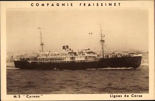 Ak Lignes de Corse, MS Cyrnos, Compagnie Fraissinet, Dampfer auf See